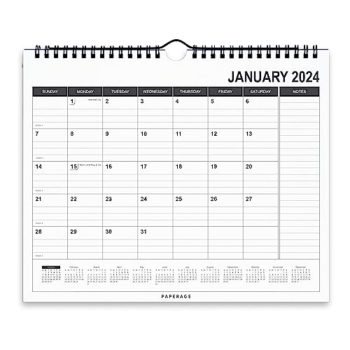 PAPERAGE Calendar 2024-12 Month (Black & White), Minimalist Wall and Desk Calendar with Monthly Views and Yearly Plans – Small (9 in x 11 in)