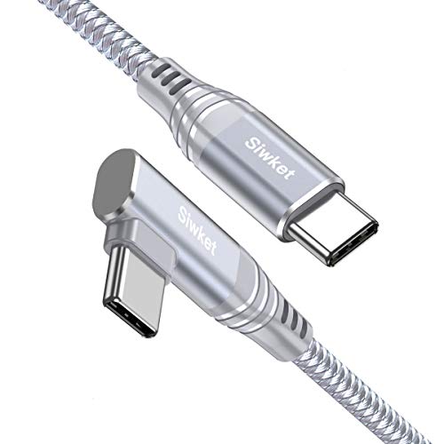 Siwket USB C to USB C Cable 90 Degree [3.3ft] 60W 3A Type C Fast Charging Cord Charger Braided for Samsung Galaxy S20 S10 S9 Note 10,MacBook Pro,MacBook Air, iPad Pro 2018,Google Pixel 4 3 2 XL-Gery
