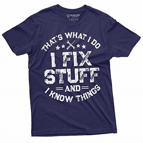 Men's Funny I fix Stuff T-shirt Mechanic Engineer Garage Tee Shirt (X-Large Navy Blue)