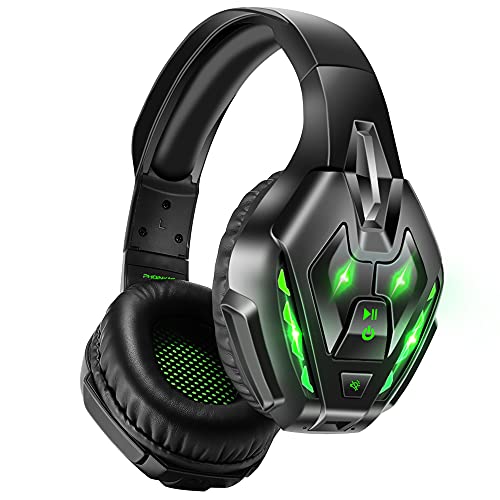 PHOINIKAS PS5 Gaming Headset for PS4, PC, Switch, Q10 Xbox One Headset with Stereo Sound, Detachable Mic, Wireless Bluetooth 5.3 Headphone only for Laptop/Phone/Tablet, 20H Battery (Green)
