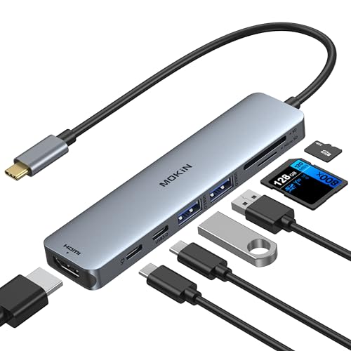 MOKiN USB C Hub HDMI Adapter for MacBook Pro/Air, 7 in 1 USB C Dongle with HDMI, SD/TF Card Reader, USB C Data Port,100W PD, and 2 USB 3.0 Compatible for MacBook Pro/Air, Dell XPS, Lenovo Thinkpad.