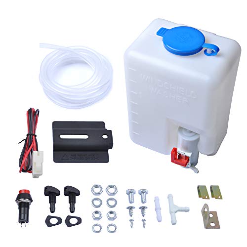 OTUAYAUTO Universal Windshield Washer Bottle, 12V Washer Pump Fluid Reservoir Jet Button Switch Windshield Tank, OEM: 160186