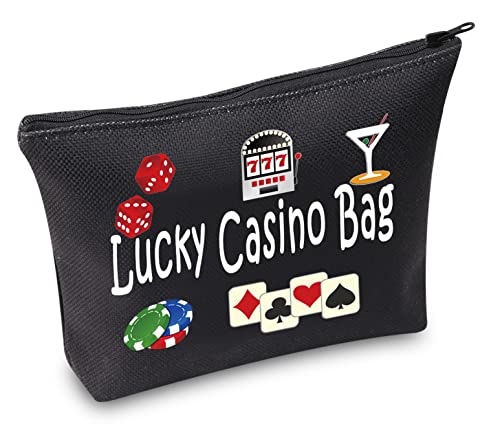 TSOTMO Casino Gamble Zipper Pouch Gift Lucky Casino Bag Gift For Gambler Casino Lover Gift Gambling Gift Slots Gift Dice Poker Chips Cosmetic Bag (Casino BLK)