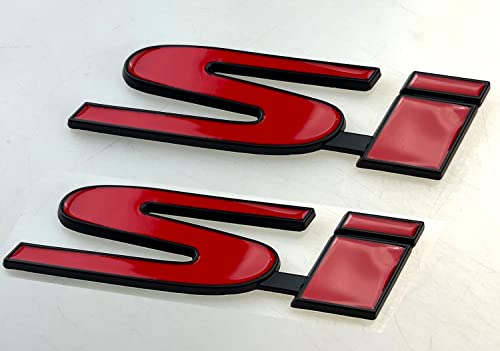 Pair Set Black Red Metal SI Rear Trunk Lid Emblem Front Grille Ornament Decal Zinc Alloy Badge Sticker Logo Replacement for SI Car Truck