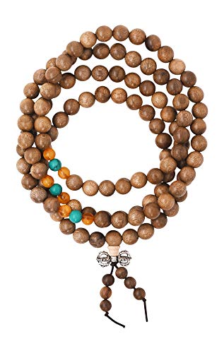 Mandala Crafts Wood Mala Beads Necklace – Japa Mala Beads 108 Necklace – 108 Mala Beads Bracelet Mala Prayer Beads Necklace for Men Women Mala Meditation Beads Nanmu Dorje