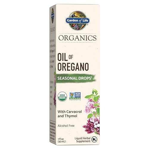 Garden of Life Organics Oil of Oregano Seasonal Drops 1fl oz (30 mL) Liquid, Concentrated Plant Based Immune Support - Alcohol-Free, Organic, Non-GMO, Vegan & Gluten Free Herbal Supplements