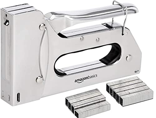 Amazon Basics Manual Staple Gun with 1000 Staples, for Upholstery and Carpentry, silver