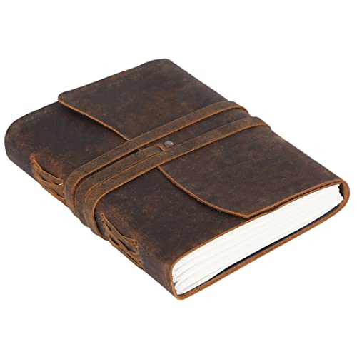 Handmade Leather Journal/Writing Notebook Diary/Bound Daily Notepad For Men & Women Unlined Paper Medium, writing pad for artist, sketch (Brown Tan, 7 x 5)