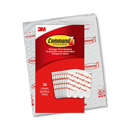 Command Medium Refill Adhesive Strips, Damage Free Hanging Wall Adhesive Strips for Medium Indoor Wall Hooks, No Tools Removable Adhesive Strips for Living Spaces, 36 White Command Strips