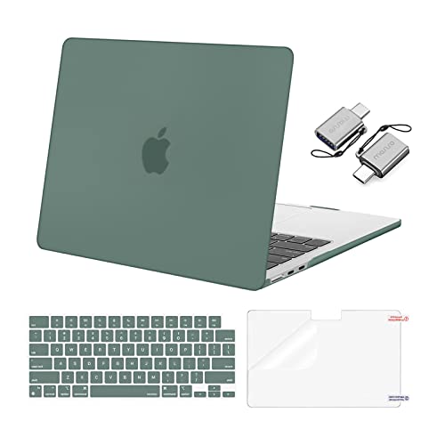 MOSISO Compatible with MacBook Air 13.6 inch Case 2022 2023 2024 Release M3 A3113 M2 A2681 with Touch ID, Plastic Hard Shell Case&Keyboard Cover&Screen Protector&Type C Adapter 2 Pack, Emerald Green