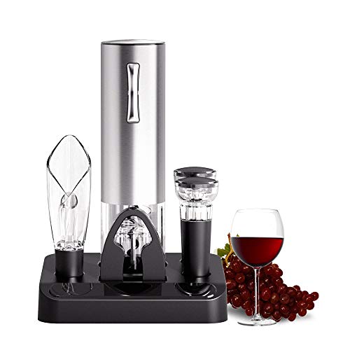 COKUNST Electric Wine Opener Set with Stand, USB Charging Corkscrew Remover, One-click Button Rechargeable Cordless Bottle Openers with Wine Pourer, Vacuum Stoppers, Foil Cutter for Home Party Wedding