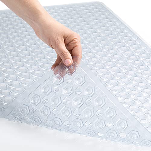 Gorilla Grip Patented Bath Tub Shower Mat, 35x16 Washable Bathtub Floor Mats, Suction Cups and Drain Holes to Keep Tubs Clean, Clear