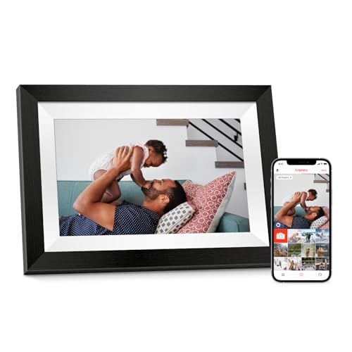 Eptusmey WiFi Digital Picture Frame with 32G Storage, 11.5' Digital Photo Frame with Load from Phone Capability, Share Photo via Frameo APP, Video Display- Gift for Mom, Black Wood with White Mat