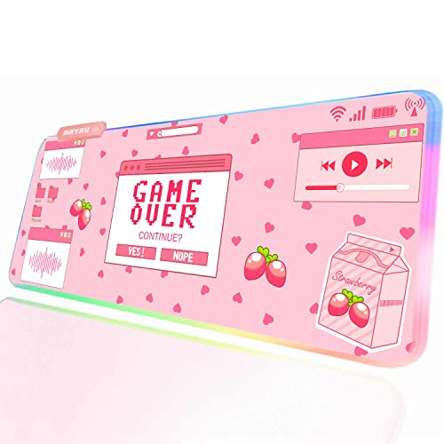 JMIYAV Pink RGB Gaming Mouse Pad 31.5x12 Inch PC XL Large Extended Glowing Led Light Up Desk Pad Non-Slip Rubber Base Computer Mouse Pad Cute Mousepad Mat 31.5x12 Inch