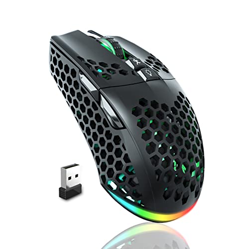 SOLAKAKA SM600 Wireless Gaming Mouse with Tri-Modes(BT5.1+BT5.1+2.4G),Rechargeable RGB Wireless Mouse with Honeycomb Shell,Side Buttons Computer Gaming Mice,Black