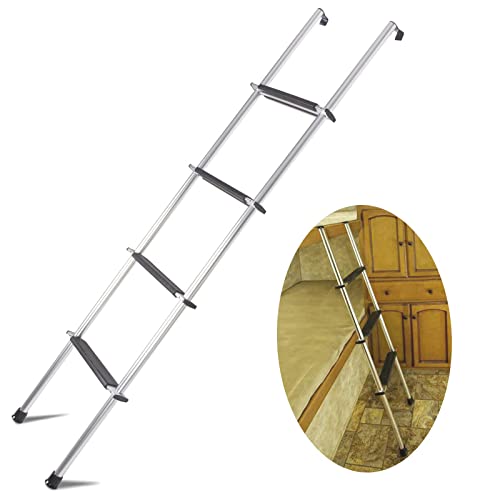 KUAFU 60'' Bunk Ladder Compatible with RV W/Hook and Rubber Foot Pads Aluminum Dorm Loft Ladder Lightweight and Sturdy Design for Safe Climbing