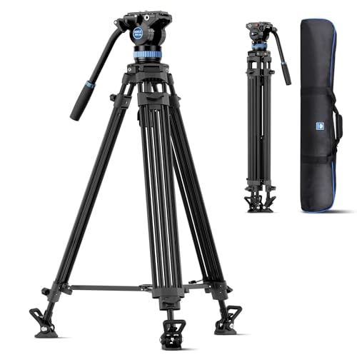 SIRUI AM-25S Video Tripod, 74.8' Professional Heavy Duty Tripod with Adjustable Damping Fluid Head for DSLR, Camcorder, Cameras, 360° Pan & +90°/-75° Tilt, Quick Release Plate, Max Load 22.0lb