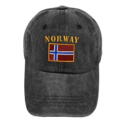 Vintage Washed Hat Norway Flag Embroidery Cotton Dad Hats for Men & Women Buckle Closure Black