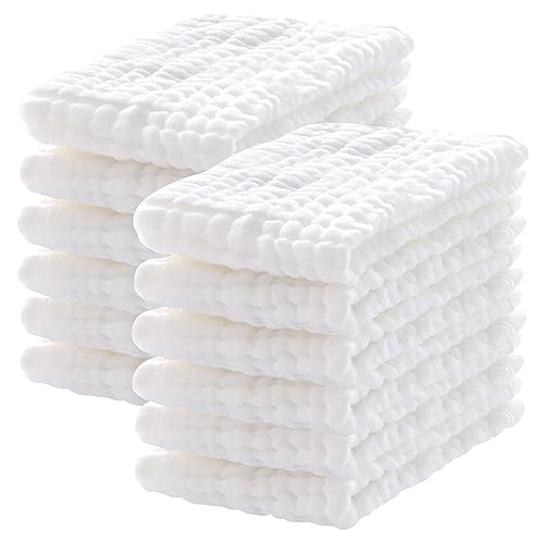 Lovely Care 12 Pack Muslin Burp Cloths 100% Cotton Muslin Cloths Large 20''x10'' Extra Soft and Absorbent Baby Burping Cloth - White
