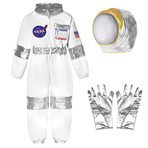 Neilyoshop NASA Pilot Costume Kids Astronaut Costume for Boys Girls Space Pretend Dress Up Cosplay Birthday Gifts White 5-7 Years