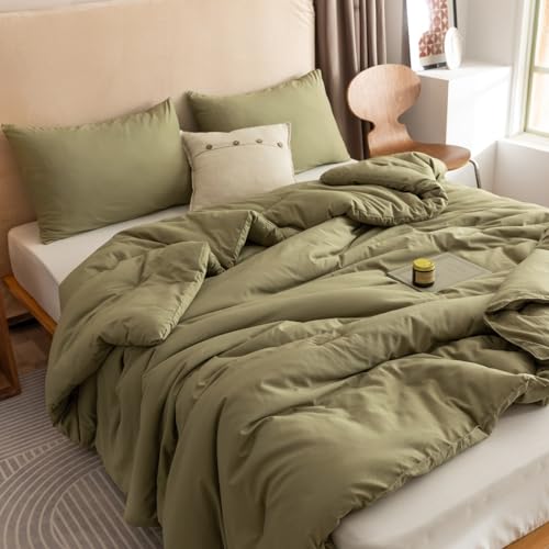 ROSGONIA Queen Comforter Set Olive Green, 3pcs Bedding Sets Queen (1 Boho Olive Comforter & 2 Pillowcases), All Season Lightweight Blanket Quilt Gifts