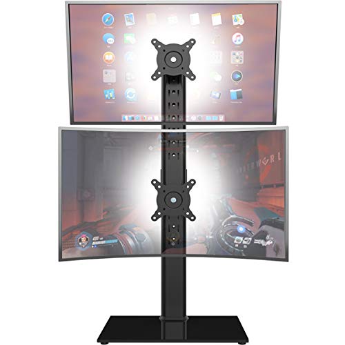 Dual Monitor Stand - Vertical Stack Screen Free-Standing Monitor Riser Fits Two 13 to 34 Inch Screen with Swivel, Tilt, Height Adjustable, Holds One (1) Screen Up to 44Lbs