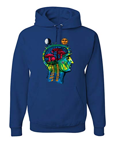 Wild Bobby Transcend Trippy Cosmic Lunar Space Psychedelic Mushrooms Fashion Unisex Graphic Hoodie Sweatshirt, Royal, Medium