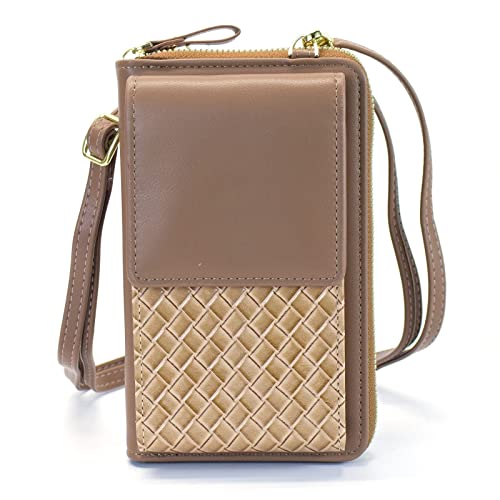 Small Crossbody Bag Phone Purse Handbag Card Zip Wallet Case Woven Leather Casual Daypack Satchel for Women(Zoey Brown)