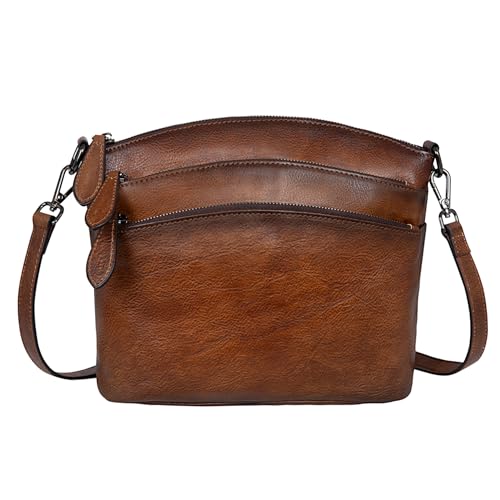 HESHE Crossbody Bags for Women Leather Purses with Multi-Pockets Vintage Cross-body Bag Ladies Small Shoulder Satchel Bag Hobo Purse (Coffee)