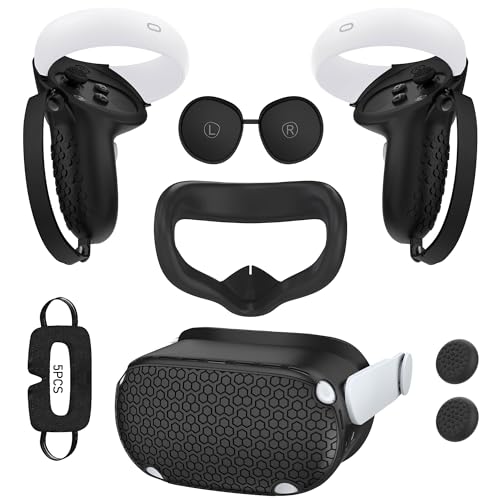 for Oculus Quest 2 Accessories Face Cushion Cover for Quest 2 Contorller Grips Lens Cover VR Silicone Covers VR Shell Cover Thumbsticks Covers for Meta Quest 2 Disposable Eye Cover 5pcs (Black)