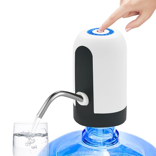 Water Dispenser for 5 Gallon Bottle, Portability Electric Water Pump with USB Data Cable,White Automatic Drinking Water Bottle Pump for Travel, Office, Home, Kitchen