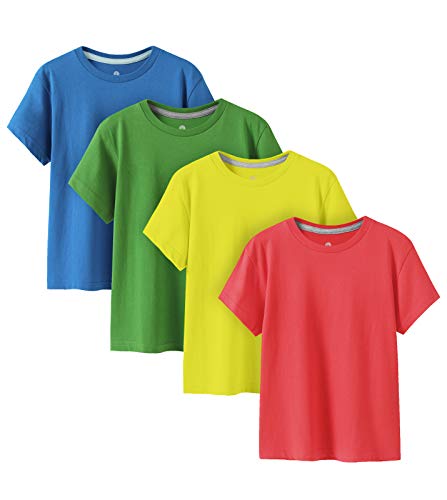 LAPASA Kids T-Shirts Short Sleeve (4 Pack) 100% Cotton Plain Top Tees Boy & Girl Crew Neck Unisex Toddler Children Multicolor Tie Dye Summer K01 9-10Y Red+Yellow+Green+Blue