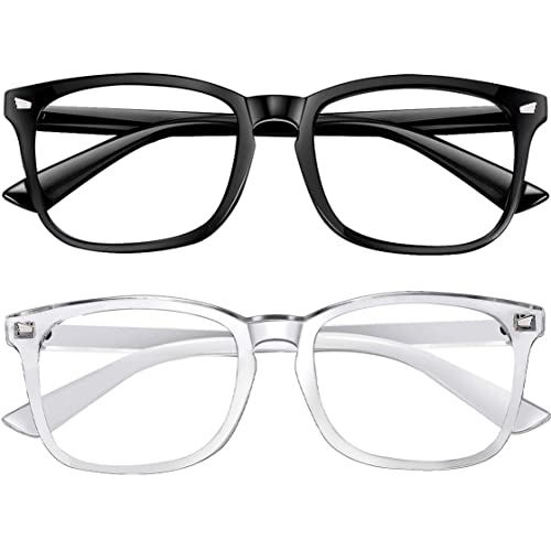 CHBP Blue-Light-Blocking-Glasses for Women Computer Glasses Man，2 Pack Gaming Eyeglasses Fashion Frame(black+transparent)