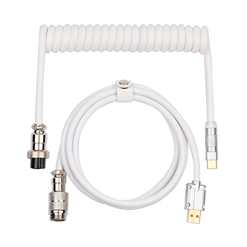 EPOMAKER Puff Aviator Coiled USB Cable, Type C Detachable Mechanical Gaming Keyboard Cable for Win/Mac/Gamers, Suitable for RT100/TH68 PRO/TH80 PRO/TH96/TH80 SE/CIDOO V65. etc(Puff White)