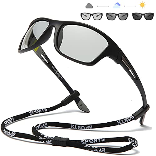 HCYCFY Photochromic Polarized Fishing Sunglasses for Men Women UV Protection Cycling Driving Sports Sunglasses (Black Frame/Photochromic Lens)