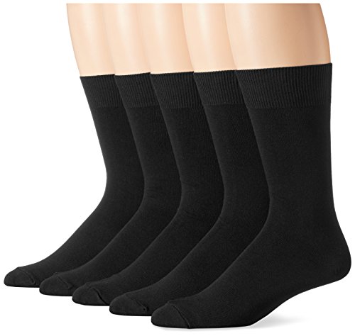 Amazon Essentials Men's Solid Dress Socks, 5 Pairs, Black, 8-12