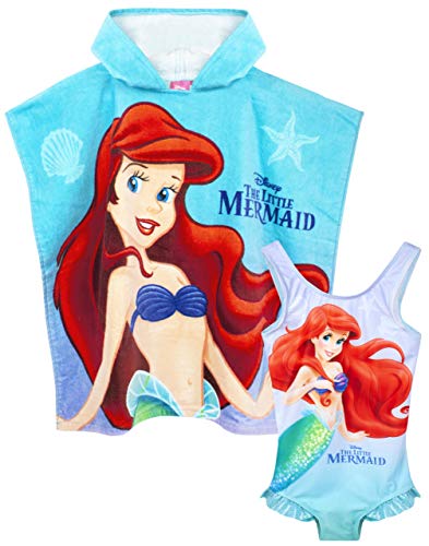 Disney The Little Mermaid Girl's Swimsuit & Hooded Towel Poncho Set 18-24 Months Blue