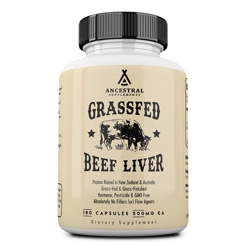 Ancestral Supplements Grass Fed Beef Liver Capsules, Supports Energy Production, Cleansing, Digestion, Immunity and Full Body Wellness, Non GMO, Freeze Dried Liver Support Supplement, 180 Capsules