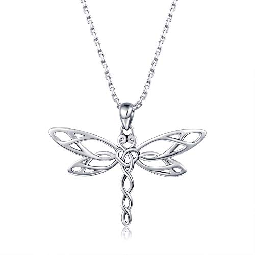 MANBU Sterling Silver Dragonfly Necklace for Women: Celtic Infinity Dragonfly Pendant Christmas Jewelry Gifts for Dragonfly Lovers (Antiqued dragonfly)