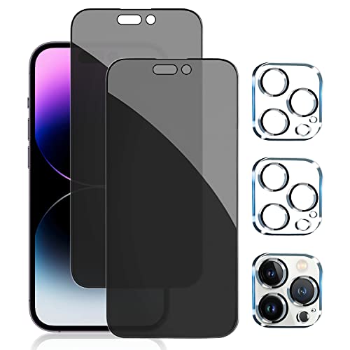 Pehael [2+2 Pack] iPhone 14 Pro Max Privacy Screen Protector with Camera Lens Protector Full Coverage Anti-Spy Tempered Glass Film 9H Hardness Upgrade Edge Protection Easy Installation Bubble Free