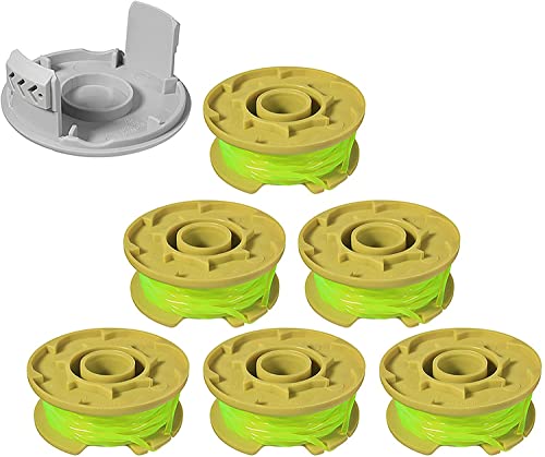 Eyoloty AC80RL3 11ft 0.080' Replacement Trimmer Spool for Ryobi One Plus 18v 24v and 40v Cordless Trimmers Line Refills Weed Wacker Auto-Feed Twist Single Line Parts(6 Spool,1Cap)