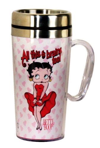 Spoontiques - Insulated Travel Mug - Betty Boop Brains Coffee Cup - Coffee Lovers Gift - Funny Coffee Mug - 15 oz - White