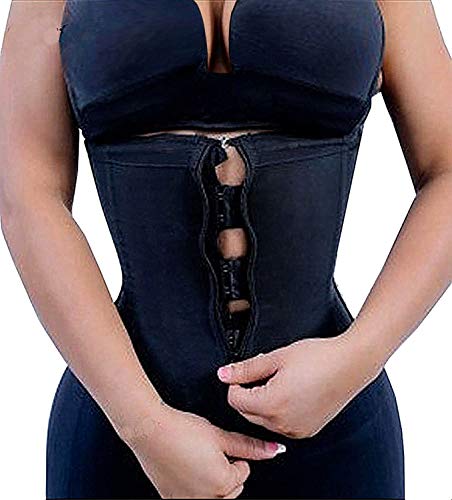 YIANNA Latex Waist Trainer Corsets Zipper Underbust Sport Girdle Hourglass Body Shaper for Women, YA2219-Black-S
