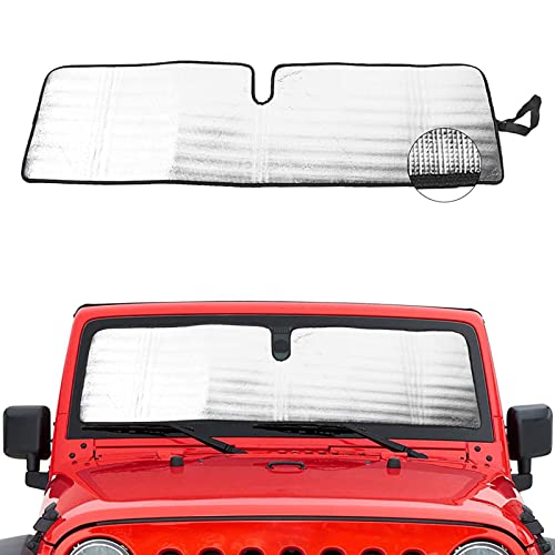 Windshield Sunshade Sun Shade Heat Shield Sun Visor Mat Compatible with Jeep Wrangler Rubicon Sahara TJ JK JKU 2 Door & 4 Door