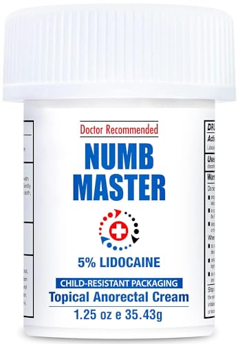 Numb Master 5% Lidocaine Topical Numbing Cream with Aloe, Vitamin E, 1 Oz Maximum Strength Topical Anesthetic Cream Pain Relief Cream for Hemorrhoid with Child Resistant Cap