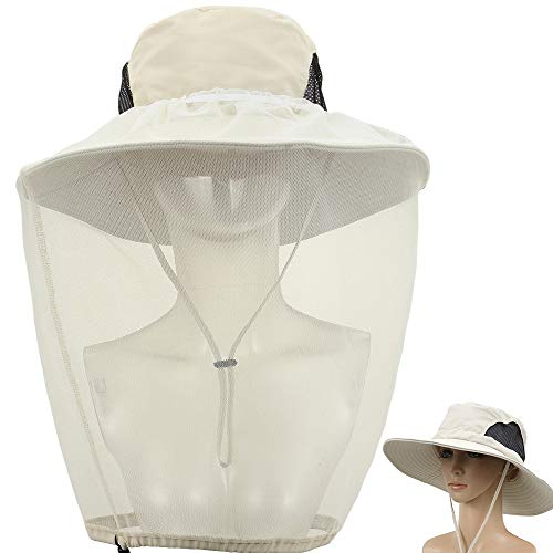 ACBungji Bug Hats with Netting, 2 Pack Hats Sun Protection Hats for Gardening Hiking Fishing Hunting Outdoors, Safari Bee Insect Netting Head for Women/Men Unisex Hat Foldable (Beige)