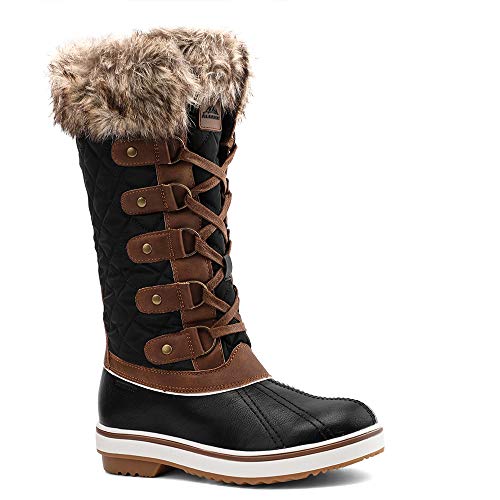 ALEADER Winter Boots for Women, Fashion Waterproof Snow Boots Fur Shoes Black/Brown 11 D(M) US