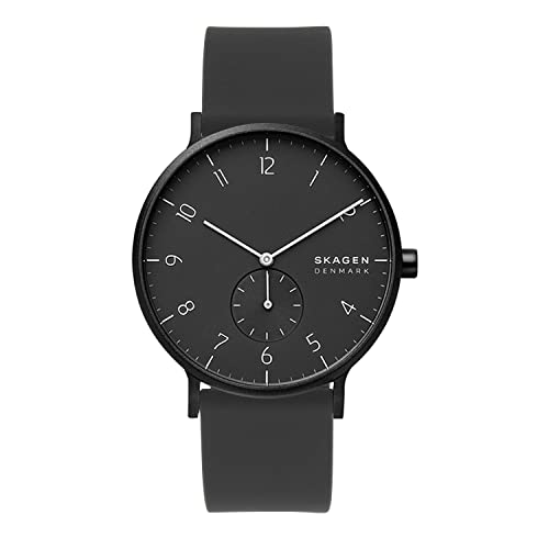Skagen Men's Aaren Midnight Black Aluminum and Silicone Band Watch (Model: SKW6544)