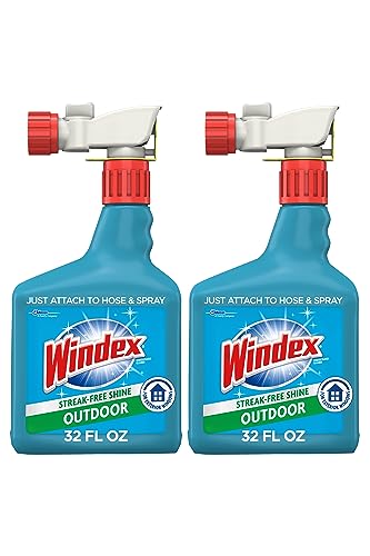 Windex Concentrated Outdoor Glass Cleaner, Patio Cleaner with Hose Attachment, 32 Fl Oz, Pack of 2