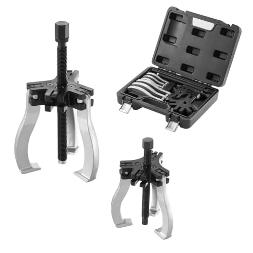 VEVOR Gear Puller Set, 3' and 7' Puller Kit, 3 Jaw Gear Bearing Flywheel Pulley Removal Tool, 2 or 3 Reversible Jaws Wheel Puller, Vertically and Horizontally, External and Internal, 2-Piece